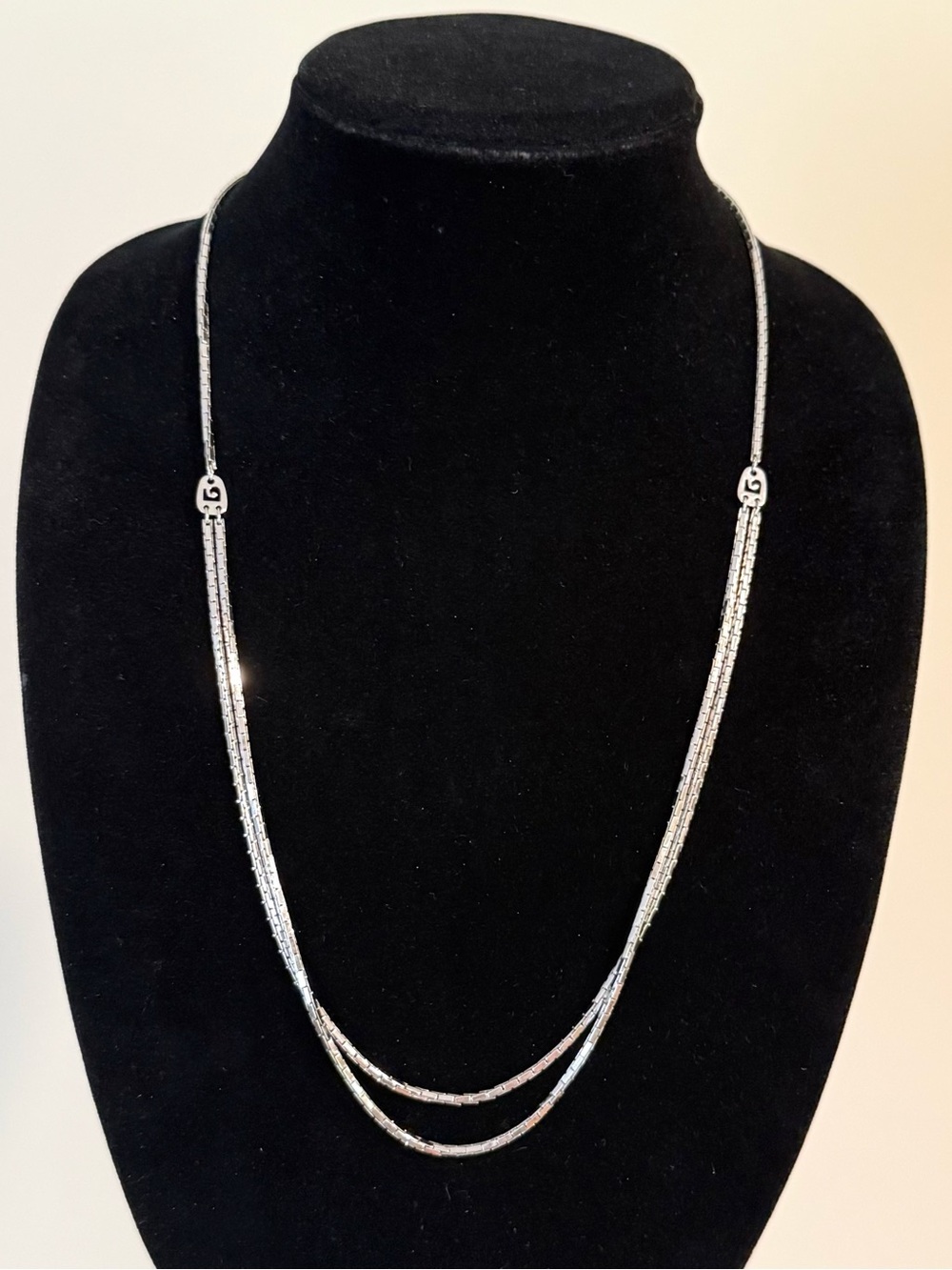 Pierre Cardin Vintage Silver Tone Multi Strand Necklace 90s Logo 26”